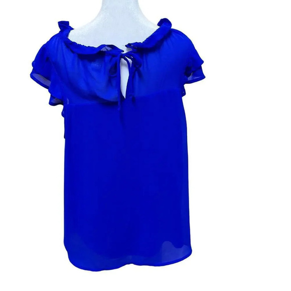 Monteau Los Angeles Royal Blue Sleeveless Flutter Sleeve Top Size XL Career - Picture 3 of 5